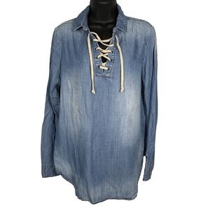 Cloth & Stone Chambray Lace Up Top Womens M Tencel Pirate Western Rodeo Coastal